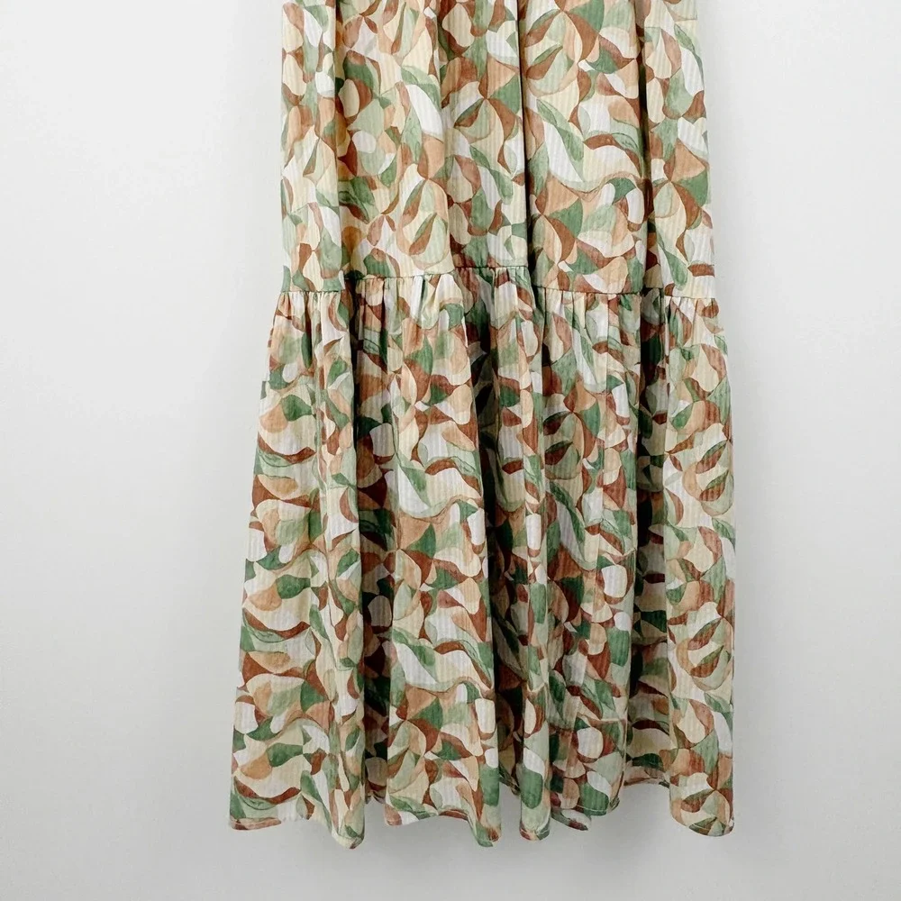 Abercrombie & Fitch Knotted Strap Maxi Dress Size XS Abstract Tiered Cotton Boho